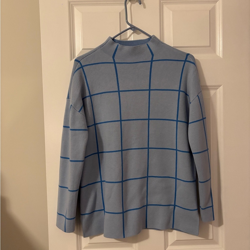 LOFT Light Blue Checkered Turtleneck Sweater